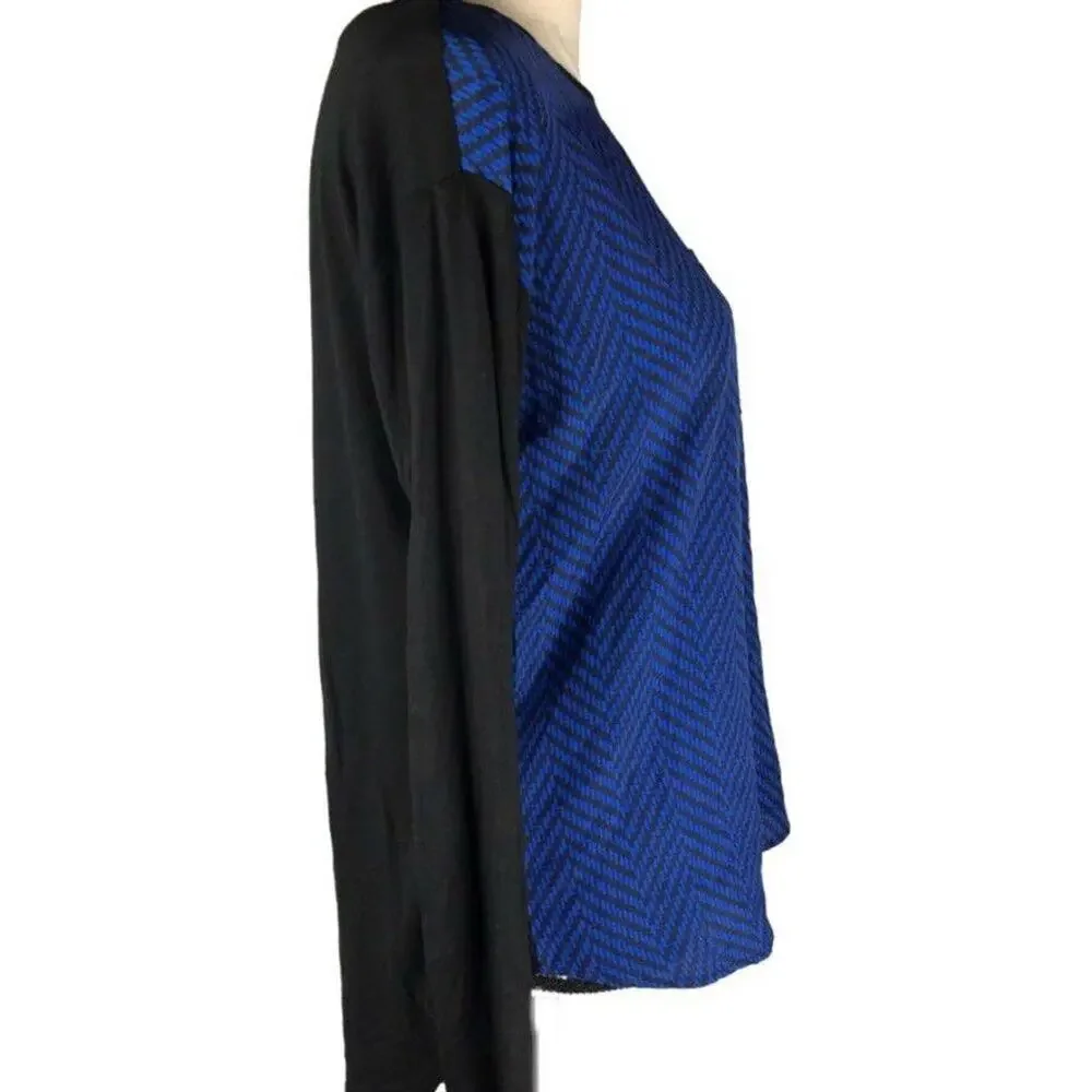 Michael Kors Tunic Blouse Long Sleeve Womens sz Sm Hi Low Colorblock Navy Blue